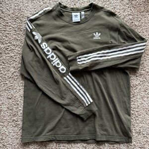 Adidas Originals Olive Crewneck Tee with Trefoil Logo